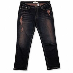 Chalet Distressed Jeans Women Size 8 Dark Wash Copper Fade Straight Leg Denim